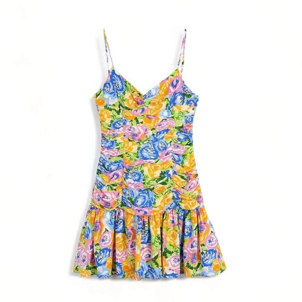 Zara Floral Pleated Mini Sundress - Picture 1 of 8